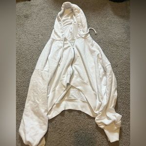 Hollister cropped white zip up hoodie